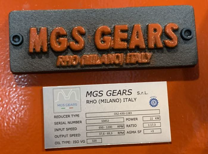 Gearbox with orthogonal axes MGS OS2–430–1283 for Acciai Speciali Terni in Italy